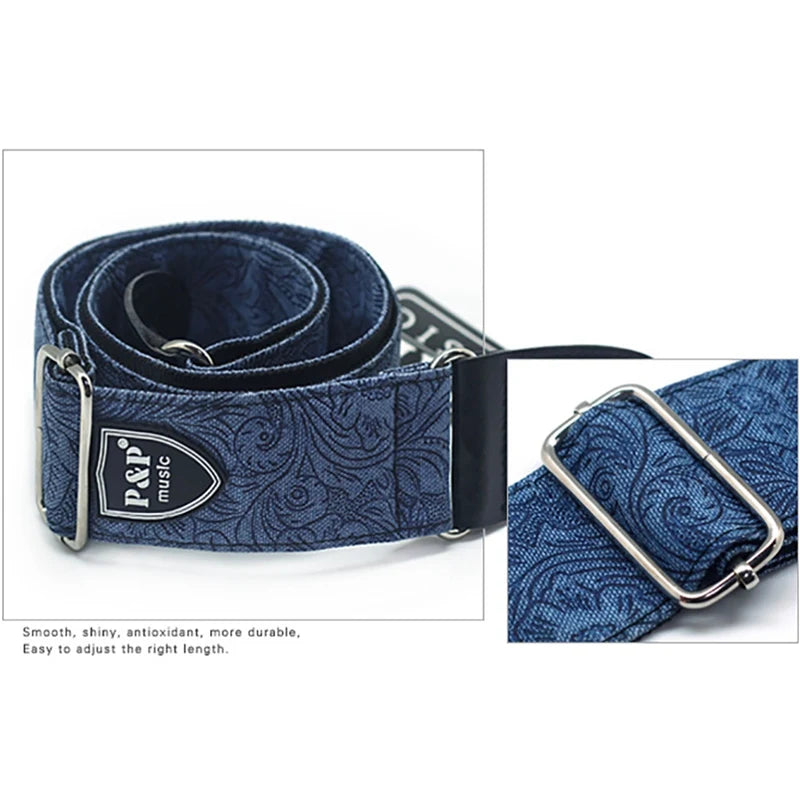 Universal Vintage Denim Guitar Strap - Adjustable Cotton Belt for Acoustic, Electric, and Bass Guitars - Comfortable & Stylish Instrument Accessory