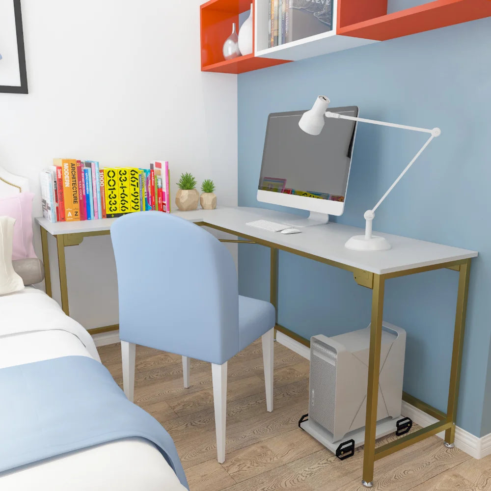 White and Gold L Shaped Corner Desk: Elegance Meets Functionality!